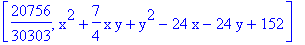 [20756/30303, x^2+7/4*x*y+y^2-24*x-24*y+152]